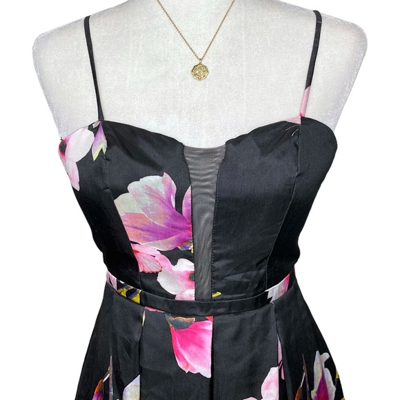 Boho Floral Formal A-Line Full Maxi Dress Black Sweetheart Long Coquette Gown - Picture 2 of 10